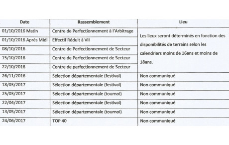 CALENDRIER DES U14